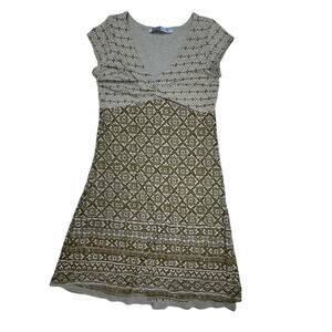 Athleta Dhara Faux Layered Short Sleeve Geo Graphic Print V-Neck Dress Size Medi